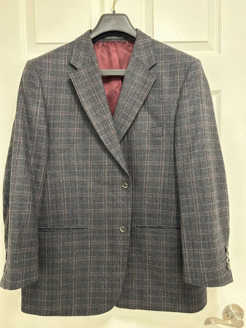 Blazer men 100%wool 44S grey and burgundy